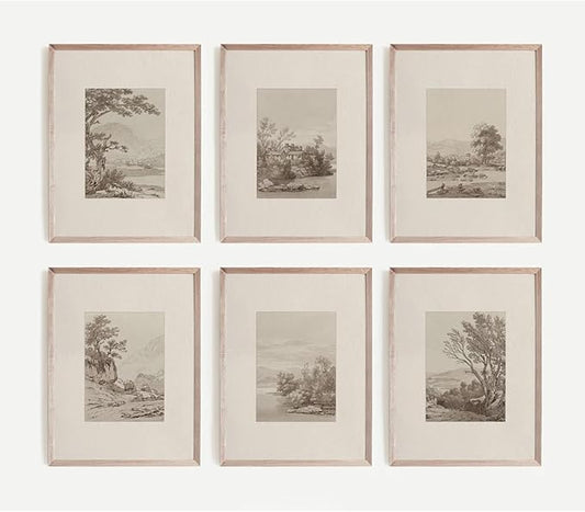 Joocrise Neutral Wall Art Decor Set of 6 Vintage Canvas Wall Art Rustic Farmhouse Wall Art Botanical Prints Country Pictures Neutral Vintage Artwork for Living Room Bedroom 12x16 Inch Unframed