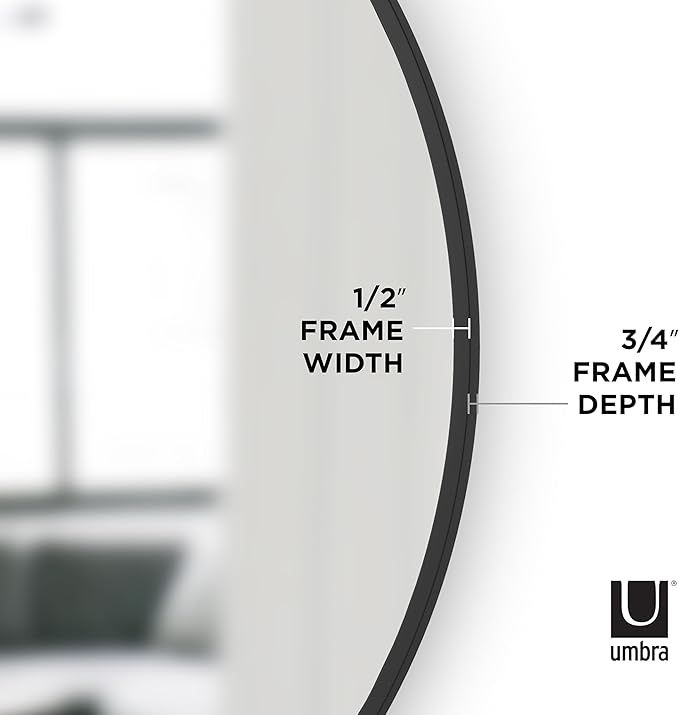 Umbra Hub Round Wall Mirror with Rubber Frame, Modern Style for Bathroom, Entryway, Living Room and More, 37-Inch, Black