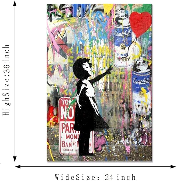 Yatsen Bridge Banksy Wall Art Paintings, Girl and Balloon Canvas Paintings, Graffiti Pop Art Posters And Prints for Home Decor Ready to Hang - 24x36 inch