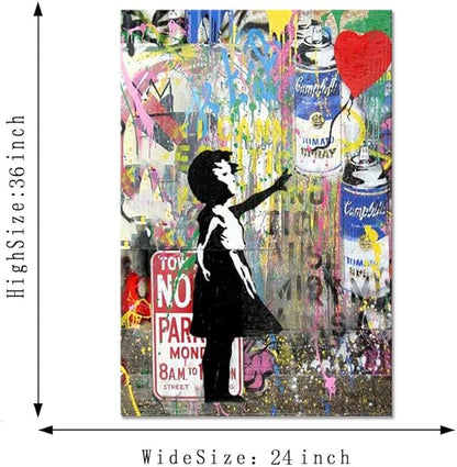Yatsen Bridge Banksy Wall Art Paintings, Girl and Balloon Canvas Paintings, Graffiti Pop Art Posters And Prints for Home Decor Ready to Hang - 24x36 inch