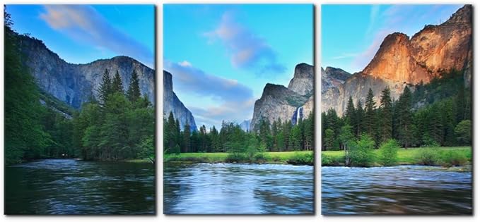 Pacimo Mountain Canvas Wall Art Panorama of Yosemite Valley Pictures Painting National Park Modern Artwork Lake Nature Landscape Framed Wall Art for Living Room Bedroom Office Wall Decor - 20"x28"x3