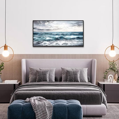 QIYILEXWART Black Framed Large Canvas Wall Art For Living Room Wall Decor For Bedroom Office Wall Decoration Ocean Waves Painting Modern Watercolou Picture Artwork Ready To Hang Home Decor