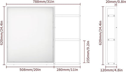 White Metal Framed Bathroom Mirror with Shelf, 24.4 X 31 in Rectangular Wall Mounted Bathroom Vanity Mirror, Modern Bathroom Mirror with Storage for Over Sink, Entryway (White)
