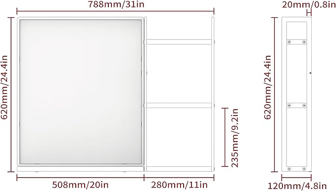Black Metal Framed Bathroom Mirror with Shelf, 24.4 X 31 in Rectangular Wall Mounted Bathroom Vanity Mirror, Modern Bathroom Mirror with Storage for Over Sink, Entryway (Black)