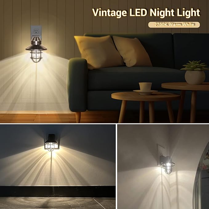 ETL Night Lights Plug Into Wall with Dusk to Dawn, Night Light Plug in Rustic Farmhouse Night Light 2700K,for Kitchen, Hallway, Bedroom