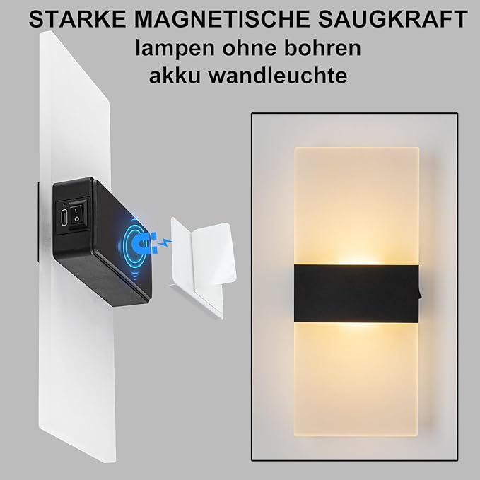 Wall Sconce Battery Operated Set of 2, 4000mAh Rechargeable Wall Lights with Touch Control, Wireless Wall Lamps for Bedroom, Night Lights for Hallway Stairway Porch Closet