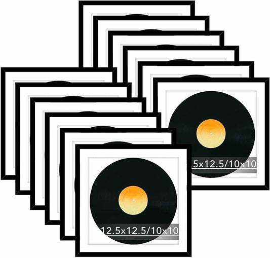 JCJMY 12 Pack 12.5x12.5 Record Frame with 10x10 Mat for Vinyl Record Album Cover Poster, Display Photo 10x10 with Mat or 12.5 x 12.5 Without Mat, Wall Hanging Vinyl Frames, 12 Pack, Black