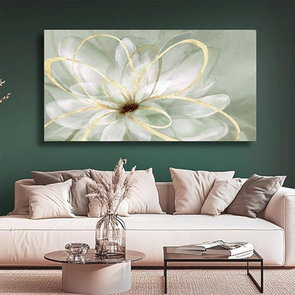 Artexist Flower Wall Decor White Blossom Plant Gold Line Canvas Painting Modern Hand Painted Wall Art for Living Room Bedroom Office 29x58 Inch
