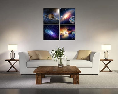 Wieco Art Star Sky Space Canvas Paintings Wall Art Large Modern 4 Piece Universal Magic Power Astronomy Pictures Artwork Stretched and Framed Giclee Canvas Prints for Living Room Home Decor