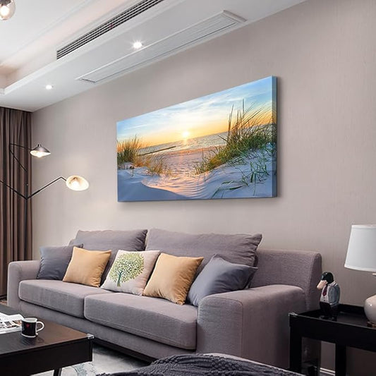 Wapluam Wall Art For Living Room Large Canvas Wall Decor For Bedroom Modern Fashion Office Decorations Ocean Beach Wall Paintings Blue Sea Landscape Pictures Prints Artwork Home Decor mural
