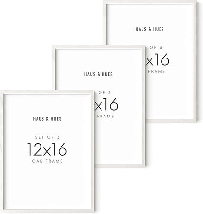 HAUS AND HUES White Oak Wood 12x16 Picture Frames - Set of 3, Modern Frames for Posters and Artwork