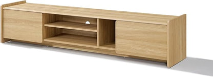 LuxenHome 69'' Oak TV Stand for Living Room for TVs up to 75'' TVs, Mid Century Modern TV Console Cabinet with Rounded Corners, Wood Low Media Console Entertainment Center with Storage