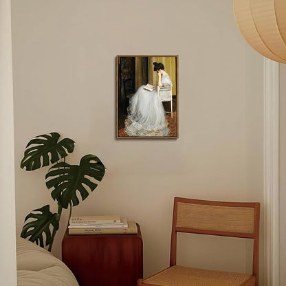 WALLZK Vintage Framed Wall Art Lady Reading Canvas Prints Victorian Women Portrait Decor Pictures Artwork for Walls Living Room Study Bedroom Bathroom 12"x16"
