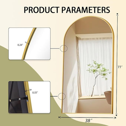 BEAUTYPEAK 77"x38" Large Arch Mirror Full Length, Oversized Wall Mirrors with Aluminum Alloy Frame, Full Body Floor Mirror for Bedroom, Dressing Room, Gold