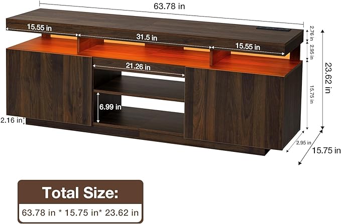 HOMMPA 75 Inch LED TV Stand, Modern Tall Entertainment Center with Power Outlets for Living Room, Bedroom, Walnut TV Console with Storage, Gaming Media Cabinet for 75/70/65/55 Inch TVs