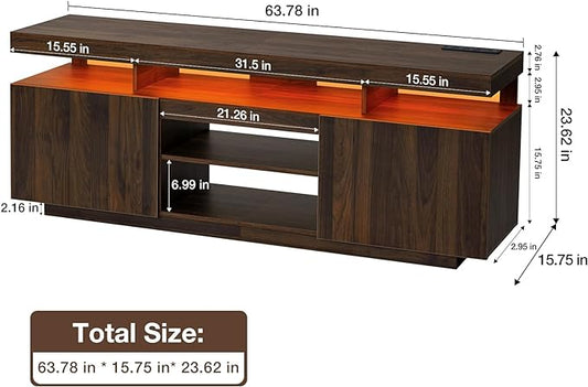 HOMMPA 75 Inch LED TV Stand, Modern Tall Entertainment Center with Power Outlets for Living Room, Bedroom, Walnut TV Console with Storage, Gaming Media Cabinet for 75/70/65/55 Inch TVs