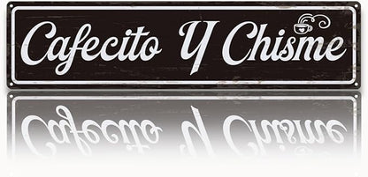 Coffee Metal Signs, Cafecito y Chisme Sign, Funny Coffee Home Decor, Farmhouse Wall Decor for Home Vintage Bar or Dorm, Coffees Station Decors, Decorative Metal Wall Signs 15.8x4 Inches