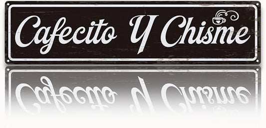 Coffee Metal Signs, Cafecito y Chisme Sign, Funny Coffee Home Decor, Farmhouse Wall Decor for Home Vintage Bar or Dorm, Coffees Station Decors, Decorative Metal Wall Signs 15.8x4 Inches