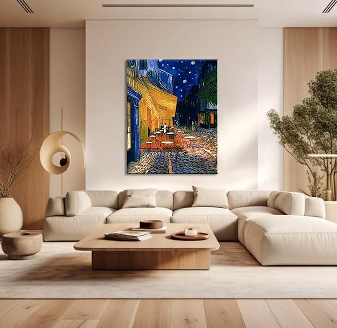 Cafe Terrace At Night by Vincent Van Gogh Canvas Wall Art, Classic Artwork Poster Print for Bedroom Bathroom Decor - 24"x36"