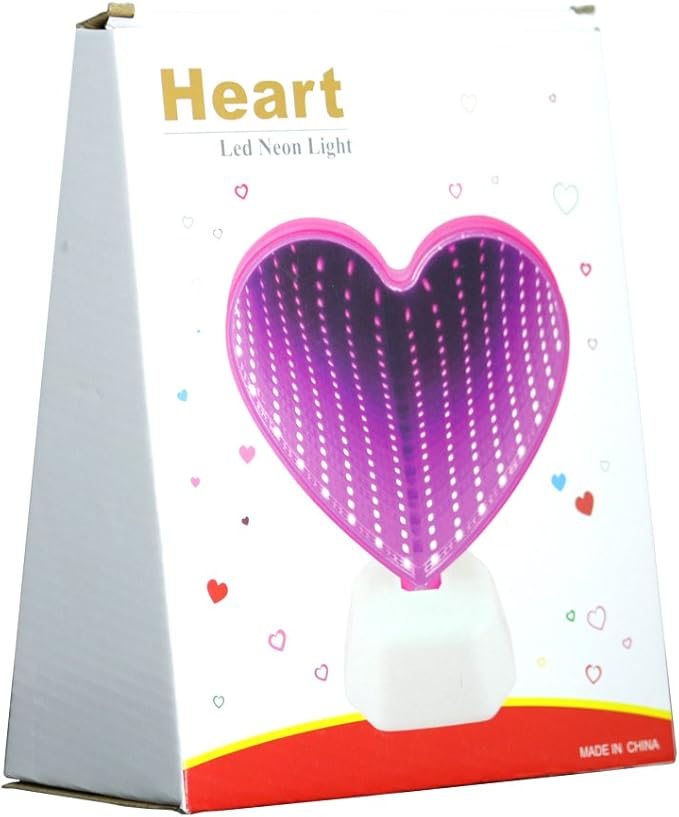 Mirror Light, LED Desktop Lamp - Heart Shaped Night Light & Party Decor, Pink, Modern Style, Plastic, Battery Powered, 7.48x2.75x6.29 inches, 0.19 lbs