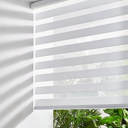 Persilux Cordless Zebra Blinds for Windows, Roller Shades for Windows (64" W x 64" H, White) Dual Layer Fabric for Day and Night,Room Darkening Shades for Home, Office, Bedroom and Living Room