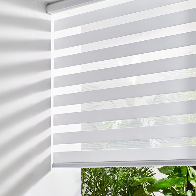 Persilux Zebra Blinds for Windows, Cordless Roller Shades Window Treatments (57" W x 72" H, White) Light Filtering Dual Layer Roller Window Shades Light Filtering Sheer Shades for Home and Office