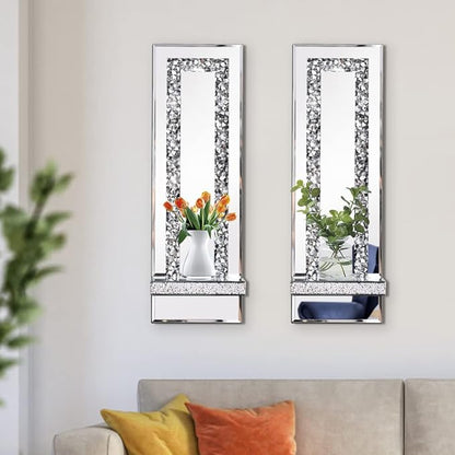Aeveco Crystal Crush Diamond Mirrored Candle Sconces, Silver Wall Candle Holder Set of 2, Wall Decorations for Living Room，Dining Room (Rectangle Stripe (Style 4))