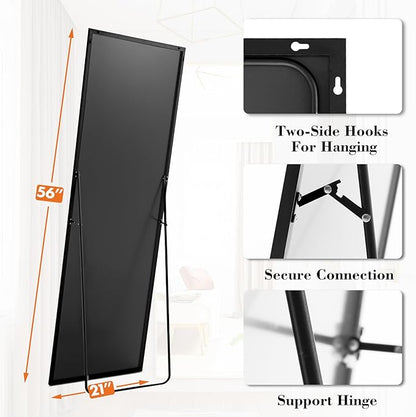 OLIXIS Black Full Length Mirror 60"x16" for Bedroom, Full Body Floor Mirror with Stand, Hanging or Leaning for Wall, Aluminum Alloy Thin Frame Floor Standing for Living Room, Long