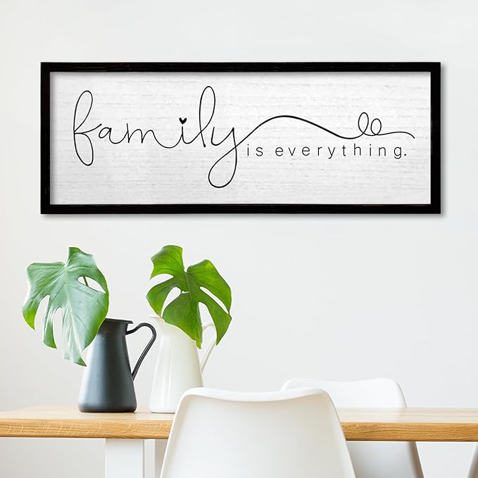 TQianJiang Family is Everything Wall Decor Art 24"X10" Living Room Sign Large Wood Framed Wall Hanging (Black)