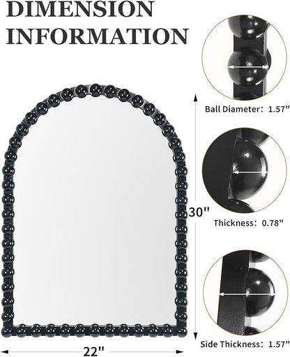 Black Beaded Arched Wall Mirror 22x30 Inch, Vintage Decorative Arch Mirror with Beaded Frame, Accent Mirror for Entryway, Bathroom, Living Room, Bedroom, Fireplace