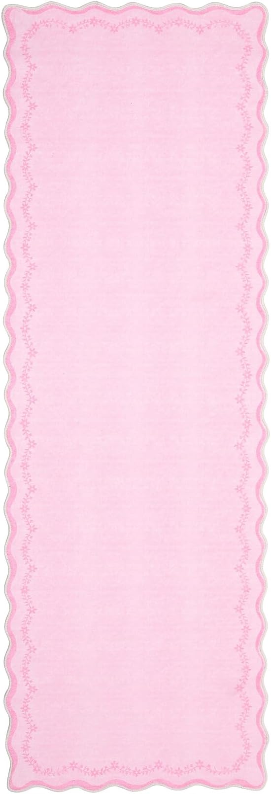 GarveeHome 2.5x8 Scalloped Washable Runner Rug for Bedroom, Soft Pink Long Hallway Runner Non Slip Entryway Rug Farmhouse Thin Laundry Mat Stain Resistant Carpet for Kitchen Bathroom Rug