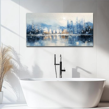 QIYILEXWART Canvas Wall Art For Living Room Wall Decor For Bedroom Office Wall Decorations Abstract Watercolour Painting The Blue Lake Pictures Artwork Room Aesthetic Home Decor Ready To Hang