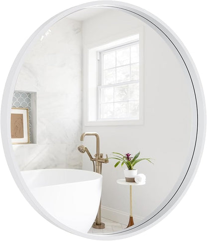 HOMECOOKIN Round Wood Mirror, 31" Round Bathroom Wall Mirror Circle Mirrors for Wall Decor, Vanity, Living Room, Bedroom, Entryway, White