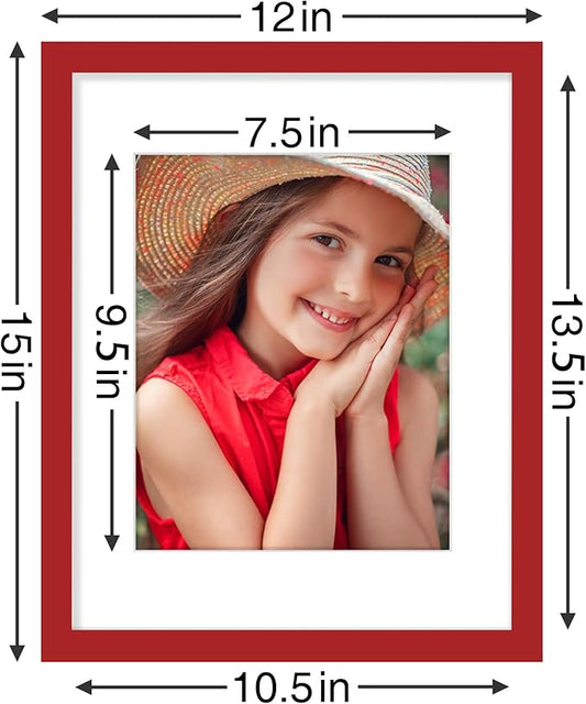 Vittanly 11x14 Picture Frames Set of 9, Shatter Resistant Plexiglass, Display 8x10 Pictures with Mat or 11x14 without Mat, Photo Frames for Wall or Tabletop, Engineered Wood, Red