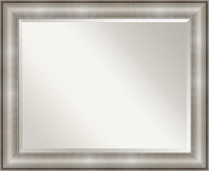 Amanti Art Silver Bathroom Mirror for Over Sink, 27x33 Imperial Silver Rectangle Vanity Mirror, Large Traditional Frame, Hangs Horizonally and Vertically, Bathroom Wall Decor, Beveled Edge