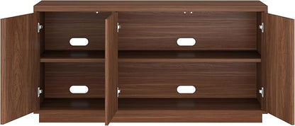 Henn&Hart Fluted TV Stand for TVs up to 55'' with 3 Swing Out Ribbed Doors and Adjustable Shelves for Living Room, Family Room, or Office, Medium Walnut