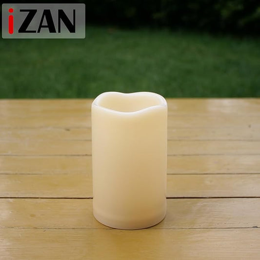 iZAN Set of 1 Outdoor Flameless LED Candles with Timer - Waterproof Plastic Flickering Battery Operated LED Pillar Candles Wedding Party Garden Decoration Long Lasting Battery Life 3x5 inch