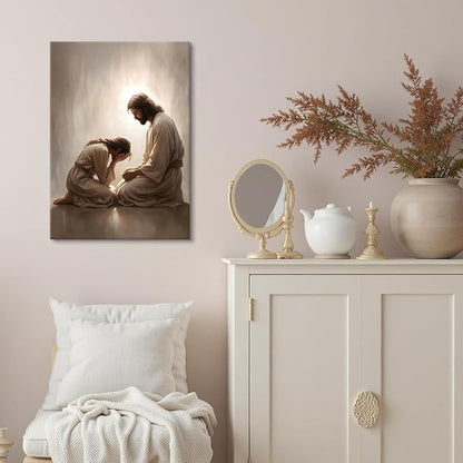 Jesus and Woman Canvas Wall Art Christian Repentance and Forgiveness Painting picture Wall Decor religion Bible Stories Poster Print Artwork for Church LDS bedroom Living Home Decor 8x10 in Canvas
