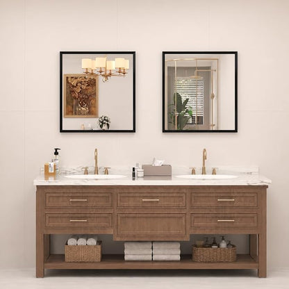 Black Framed Bathroom Mirror for Over Sink 30" x 30", Square Beveled Framed Vanity Mirror with Aluminum Alloy Frame, Right Angle Corner, HD Reflection