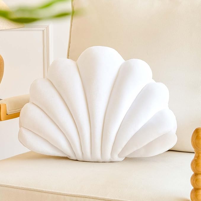 Lfsaaj White Seashell Throw Pillows, Shell Shaped Throw Pillows, 18 Inch Soft Velvet Home Decorative Pillow Plush Cushion for Bed Couch Living Sofa Room Decor Accent Throw Pillow