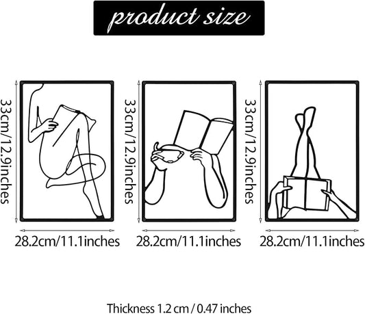 CHENGU 3 Pieces Metal Minimalist Abstract Woman Wall Art Line Drawing Wall Art Decor Single Line Female Home Hanging for Kitchen Bathroom Living Room