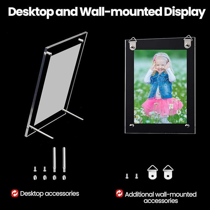 Thyle 8 Pcs Acrylic Photo Frame 8.5 x 11'' Clear Floating Picture Frame Certificate Document Poster Award Diploma Display Tabletop or Hanging Wall Mount for Back to School Teacher Student Gift(Silver)