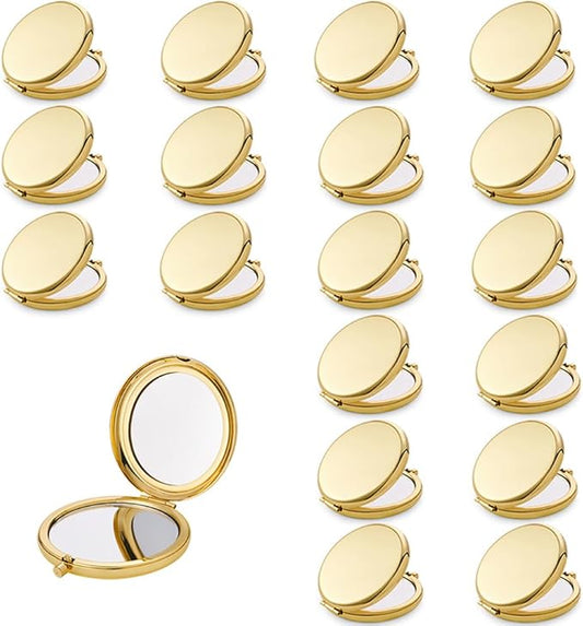 Compact Mirror for Purse, Metal Round Shell, Double-Sided 1X/2X Magnifying, Portable Travel Small Makeup Mirror, Mini Pocket Mirror, Gold, 18 Packs