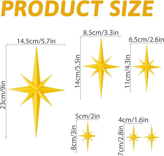 Betoom 6PCS 3D Retro Starburst Art Wall Sculpture, Retro 3D Star Mid Century Modern Decor, Plastic Starburst Wall Decor for Living Room, Bedroom, Office ﻿