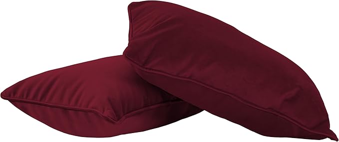 FDP 12" x 20" Velvet Rectangle Lumbar Pillow Set with Piping; Decorative Throw Pillow for Home Décor in Living Room, Bedroom or Lounge (2-Pack) - Bordeaux, 15159-349