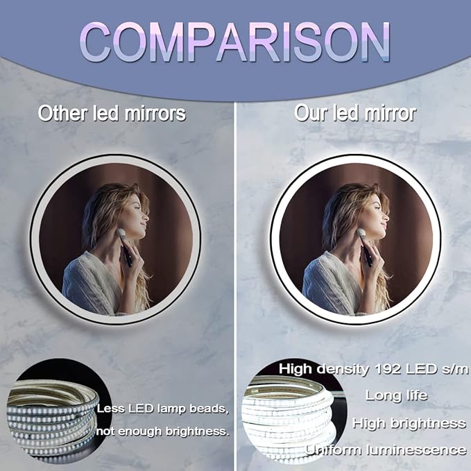 24 Inch Black Frame Round LED Bathroom Mirror with Lights 3 Color Dimmable Smart Memory Front Light Black Round Lighted Vanity Mirror for Bathroom Wall Circle LED Light up Mirrors AntiFog