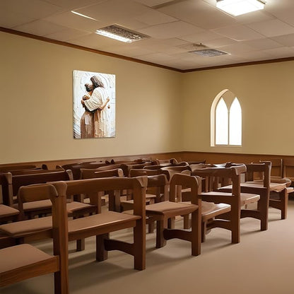 KADEYEE Jesus Embracing Woman Canvas Wall Art Woman Lying Safely In The Arms Of Jesus Wall Decor Religious Christian Prints Poster Pictures Home Decor for Bedroom Living & Prayer Room 12x16 inch
