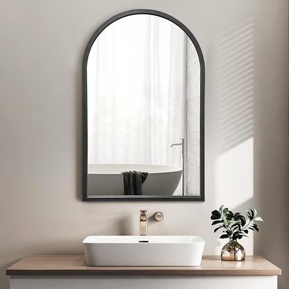 Wall Mounted Mirror, 30“x20 Black Bathroom Mirror, Arched Window Mirrors for Wall, Arched Top Mirror with Metal Frame, Vanity Mirror for Living Room or Bedroom