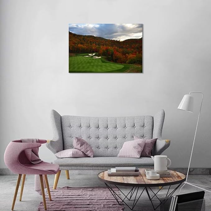 chenchenArt Sequoyah North Carolina Mountains Golf Course Wall Art for Living Room Bedroom Bathroom Home Decorations Golf Art Canvas Prints Framed Ready to Hang(18''H x 24''W)