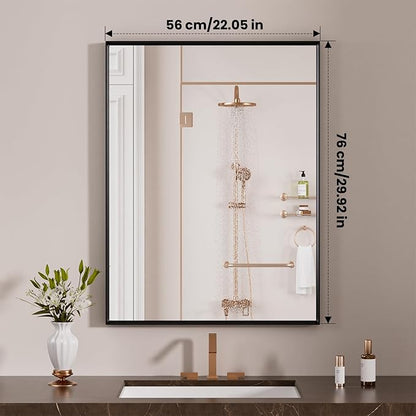 LOAAO Black Bathroom Mirror 22"X30" for Wall, Rectangle Bathroom Vanity Mirror, Hangs Vertically or Horizontally, Easy to Install, Modern Design